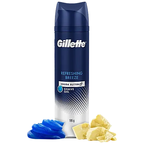 -Gillette Refreshing Breeze Shave Gel - Cocoa Butter, Soothes, Hydrates & Protects Skin, 195 g Bottle