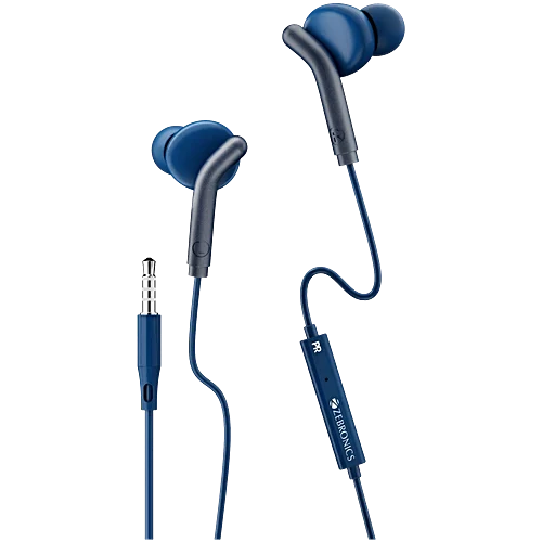 Zebronics Zeb-Bro Ear Wired Earphones - With Mic, 3.5mm Audio Jack, Phone/Tablet Compatible, Blue, 1 pc