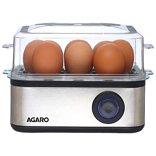 Agaro Grand 500 W Egg Boiler & Poacher - 2 In 1 Boils 8 Eggs, Poach 4 Eggs, Steamed Vegetables, 3 Boiling Modes, Stainless Steel Body, Transparent Lid, Silver, 1 pc