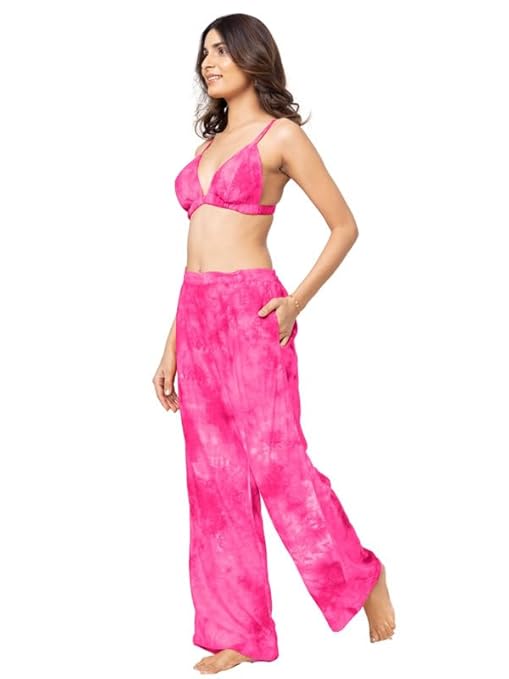 Women Viscose Rayon Tie and Dye Top & Pant Beachwear Co-Ord Set