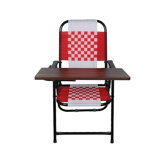 VD Creative, Steel Folding Study Chair with Nylon Heavyduty Niwar Patta Strips & Adjustable Writing Pad for Students Adults. All Ages. (Red Stripes)