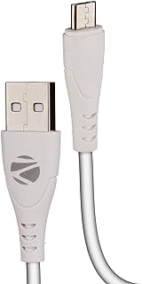 Zebronics MU240 Micro USB charging cable, 18W max, 2.4A, Rapid charge support, 1 meter length, Data transfer, 10000+ bends tested (White)