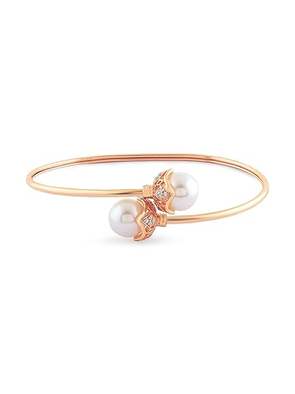 ZAVERI PEARLS Rose Gold Tone Dazzling Cubic Zirconia & Pearls Embellished Brass Kada Style Bracelet For Women-ZPFK17184