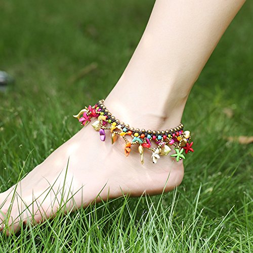 Yellow Chimes Bohemian Starfish Charms Beaded Bracelet Cum Anklet for Women and Girls