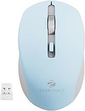 ZEBRONICS Zeb-Jaguar Wireless Mouse, 2.4GHz with USB Nano Receiver, High Precision Optical Tracking, 4 Buttons, Plug & Play, Ambidextrous, for PC/Mac/Laptop (Light Blue+Grey)