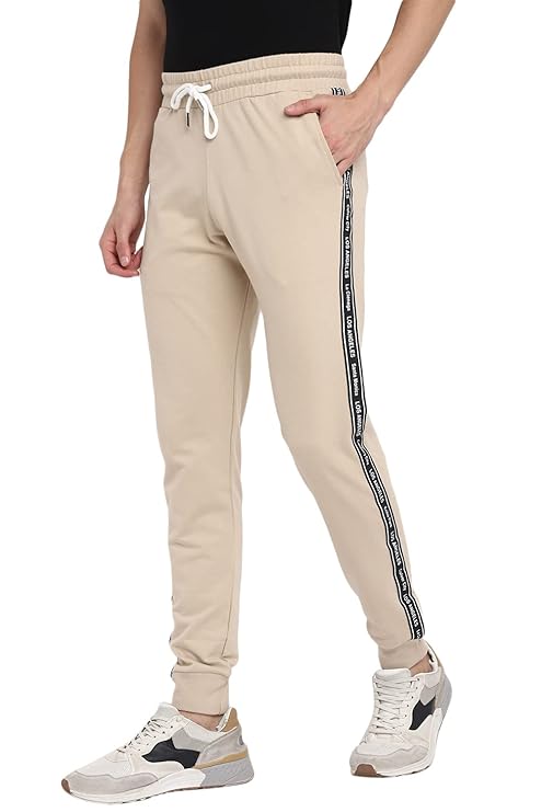 Alan Jones Clothing Men's Cotton Side Tape Slim Fit Joggers Track Pants