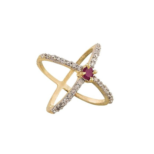 ZENEME Ring Gold Plated Red Stone American Diamond Premium Ring Jewellery For Women & Girls