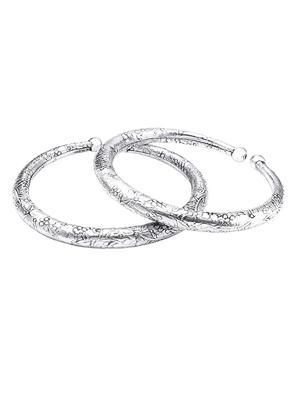 Yellow Chimes Classic German Silver Oxidised Antique Design Traditional Kada Anklet for Women and Girls