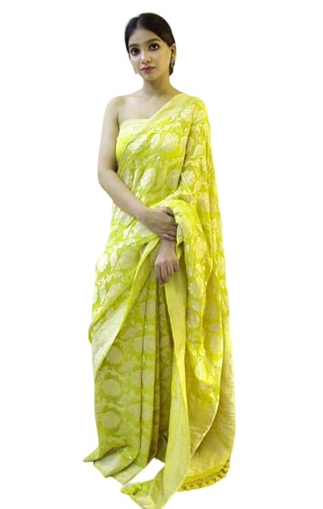 Yashika Women's Fancy Banarasi Kanjivaram Art Silk Saree with Blouse Pieces||Lemon Coloured Kanjivaram Saree|| AZ-YS-OG-CUBE LEMON