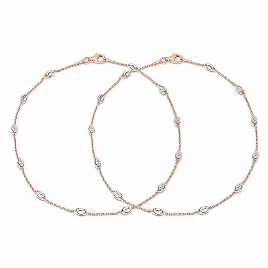 ZAVYA 925 Sterling Silver Beads Rose Gold Plated Chain Anklet (Pair) | Gift for Women & Girls | With Certificate of Authenticity & 925 Hallmark