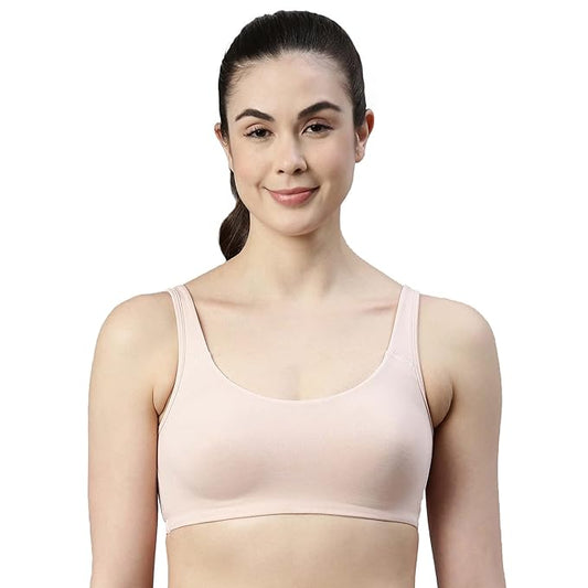 Women's Cotton Sports Bra - Low Impact, Non-Padded, Non-Wired, Full Coverage, Soft Hold Straps with Gentle Support