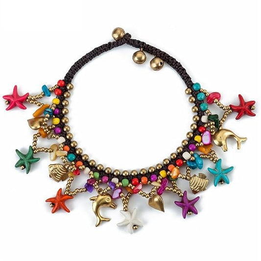 Yellow Chimes Bohemian Starfish Charms Beaded Bracelet Cum Anklet for Women and Girls