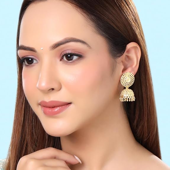 Yellow Chimes Earrings for Women and Girls Traditional Golden Jhumka Earrings for Women | One Gram Gold Plated Combo of 2 Pairs Big Jhumka Jhumki Earrings | Birthday Gift for Girls & Women