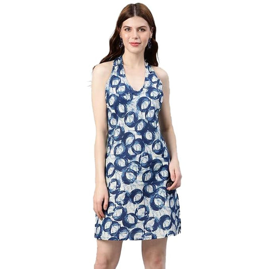 Women's Cotton Geometric A-Line Knee-Length Dress for Women