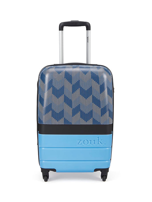 ZOUK Himachal Chevron Blue Raahi Trolley/Luggage/Suitcase Bag for Travel | Polycarbonate Hard Case | Printed Patterned Graphic Design | 360° Rotating 4 Spinner Wheel | Multicolor | Cabin 47 cm