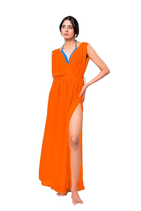 Women Poly Georgette Solid Beachwear Cover-up Dress