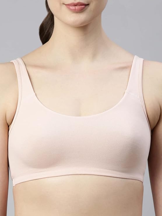 Women's Cotton Sports Bra - Low Impact, Non-Padded, Non-Wired, Full Coverage, Soft Hold Straps with Gentle Support