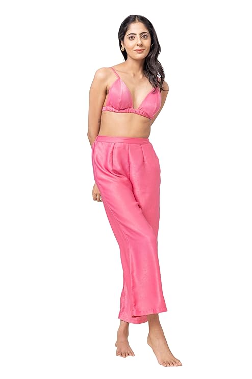 Women Poly Satin Solid Top & Pant Beachwear Co-Ord Set