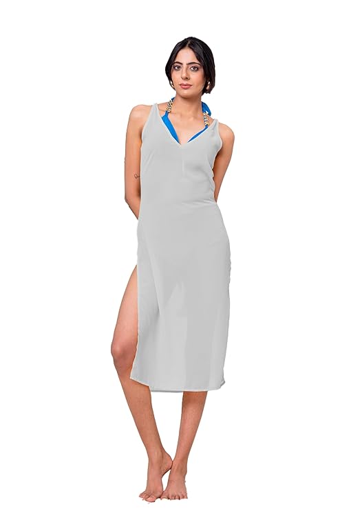 Women Poly Georgette Solid Cover-up Beachwear Dress