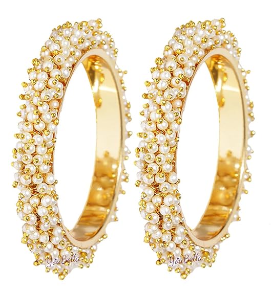 YouBella Jewellery for women Traditional Pearl Studded Gold Plated Bangles for Women and Girls