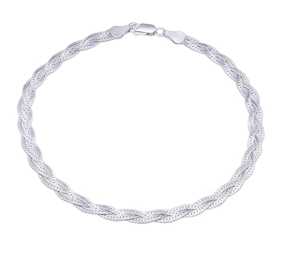 ZAVYA 925 Sterling Silver Braided Rhodium Plated Anklet (Single) | Gift for Women & Girls | With Certificate of Authenticity & 925 Hallmark