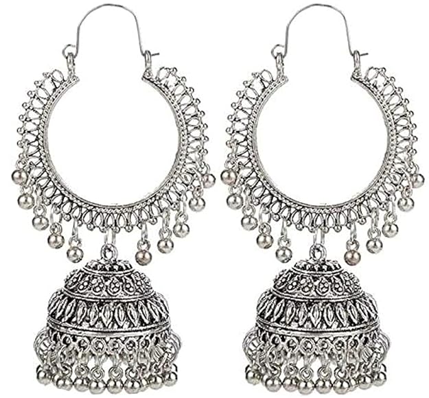 YouBella Jewellery Earrings for Women Afghani Oxidised Silver Jhumka earrings for Girls and Women