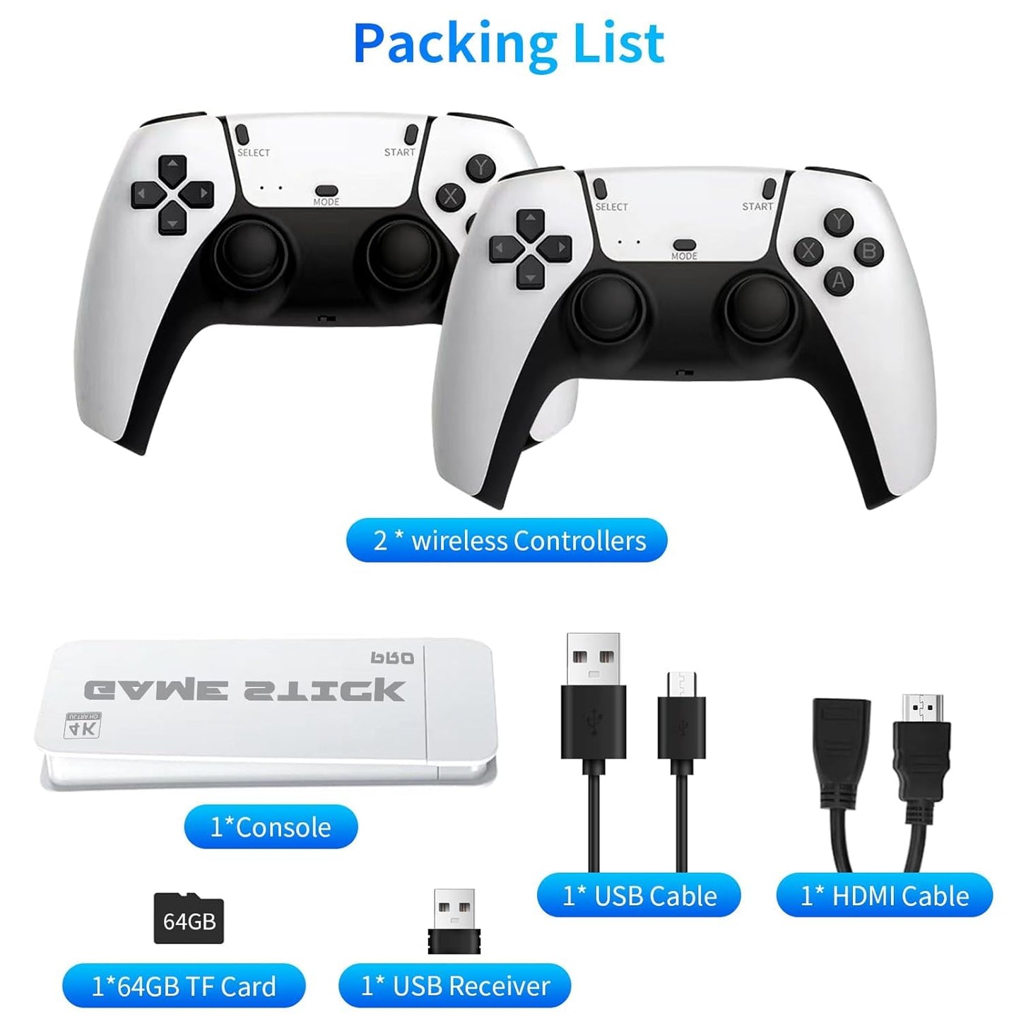 2024 Wireless TV Game Console Stick 4K，Retro Game Stick with Built-in 9+ Emulators, 20,000+ Games, 4k Hdmi Output & 2.4GHz Wireless Controller, Retro Game Emulators, TV Video Games(64G)