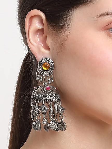 YouBella Jewellery Celebrity Inspired Oxidised Silver Big Size Jhumki Earrings for Girls and Women