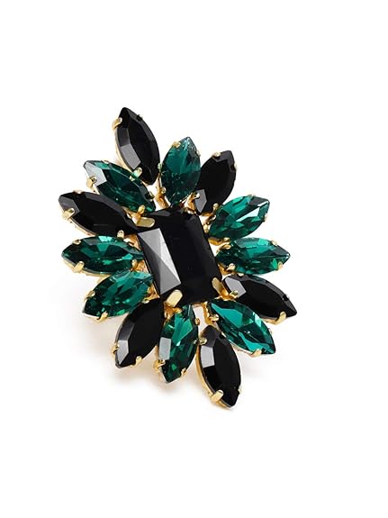 ZAVERI PEARLS Black & Green Crystal Shine Stones Party Bling Contemporary Adjustable Finger Ring For Women-ZPFK10011