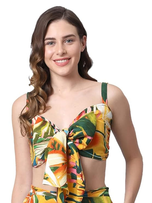 Women's Cotton Tie & Dye Print Tie Knot Back Beachwear Top