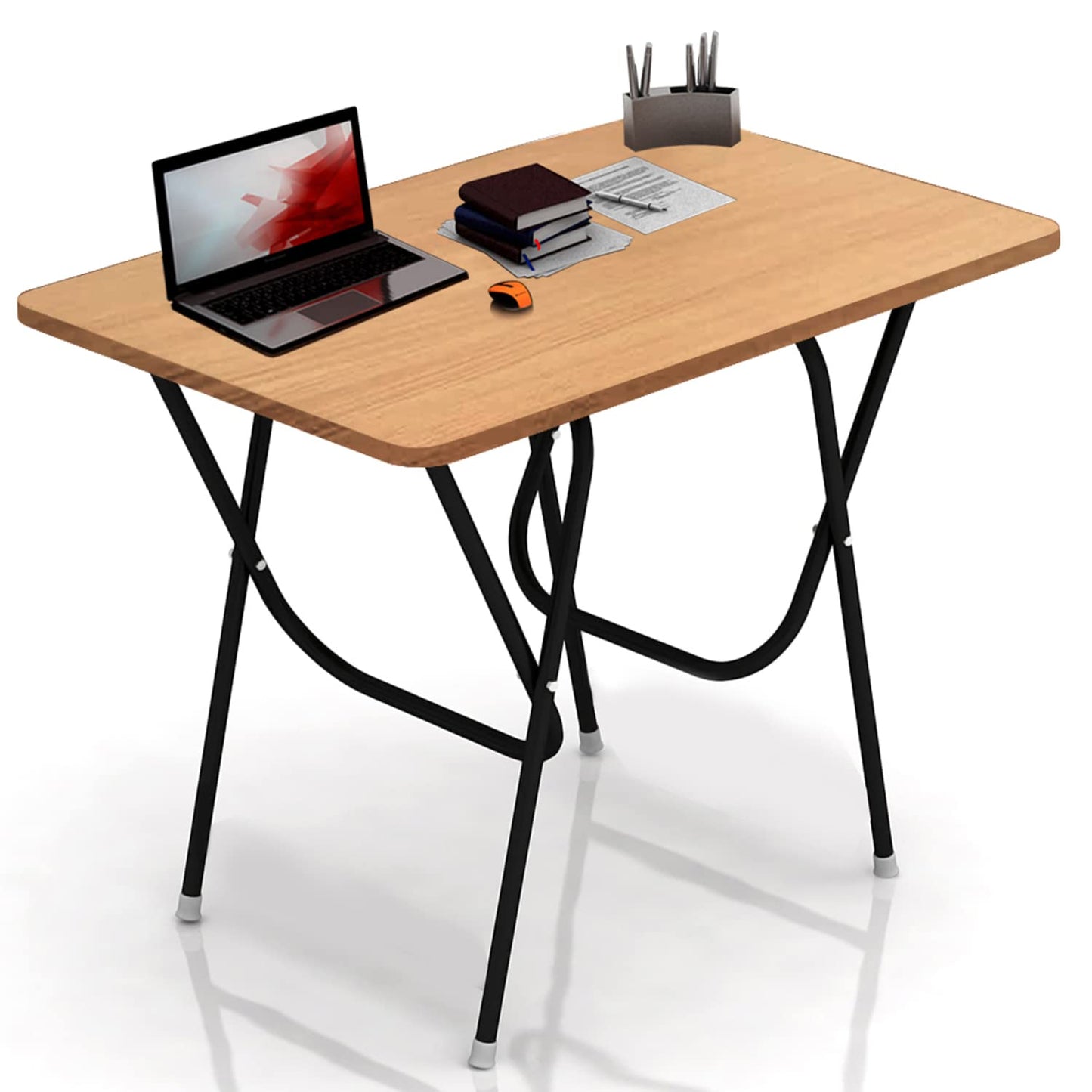 wow craft Multi-Purpose Foldable & Portable Study Table, Computer Desk, Laptop Desk, Made with Engineered Plywood top and Powder Coated Finish for Home & Office (FS Beech)