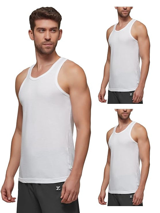 XYXX Men's Ace Cotton Modal Regular Fit Solid Round Neck White Vest (Pack of 3) | Super Soft, Breathable & Ultralight Vest with Anti Microbial Finish