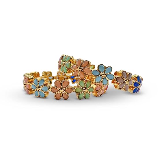 Kelly's Bangles Stylish Premium Gold plated Bangles with Beautiful Colored Semi Precious Stones for Women and Girls