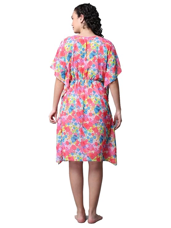 Women Printed Beachwear Cover-up Kaftan Dress Free Size