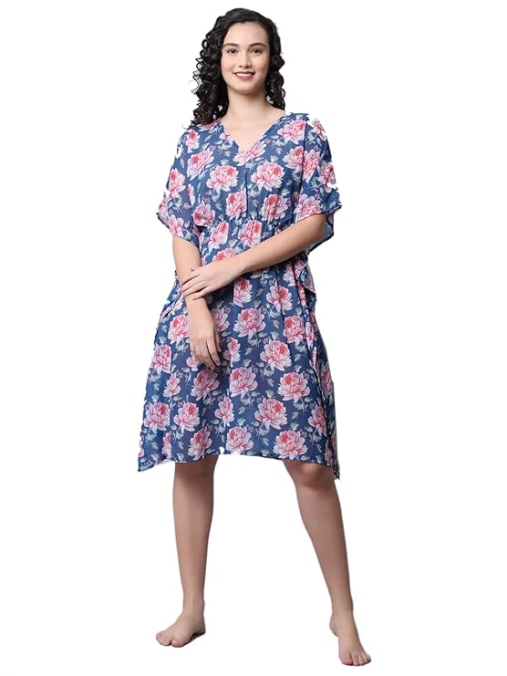 Women Printed Beachwear Cover-up Kaftan Dress Free Size