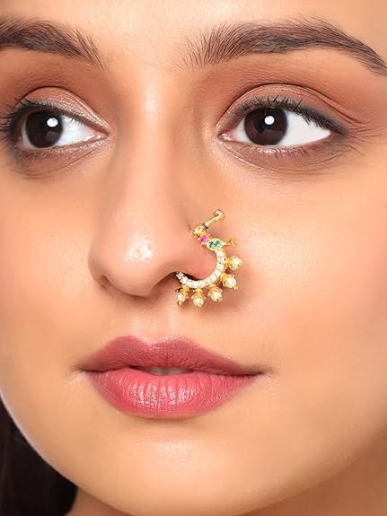 Yellow Chimes Nose Pin for Women Gold-Plated White and Pink AD Studded Nose Pins for Women and Girls…