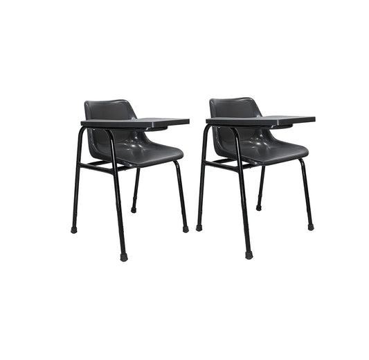 Bhumika Overseas® Student Training & Study Room Writing Chair with Writing Pad, Heavy 1" Inchi MS Black Powder Coated Base, with Anti Skid Buffer, Glossy Finish Seat in Black Color (Set of 2)