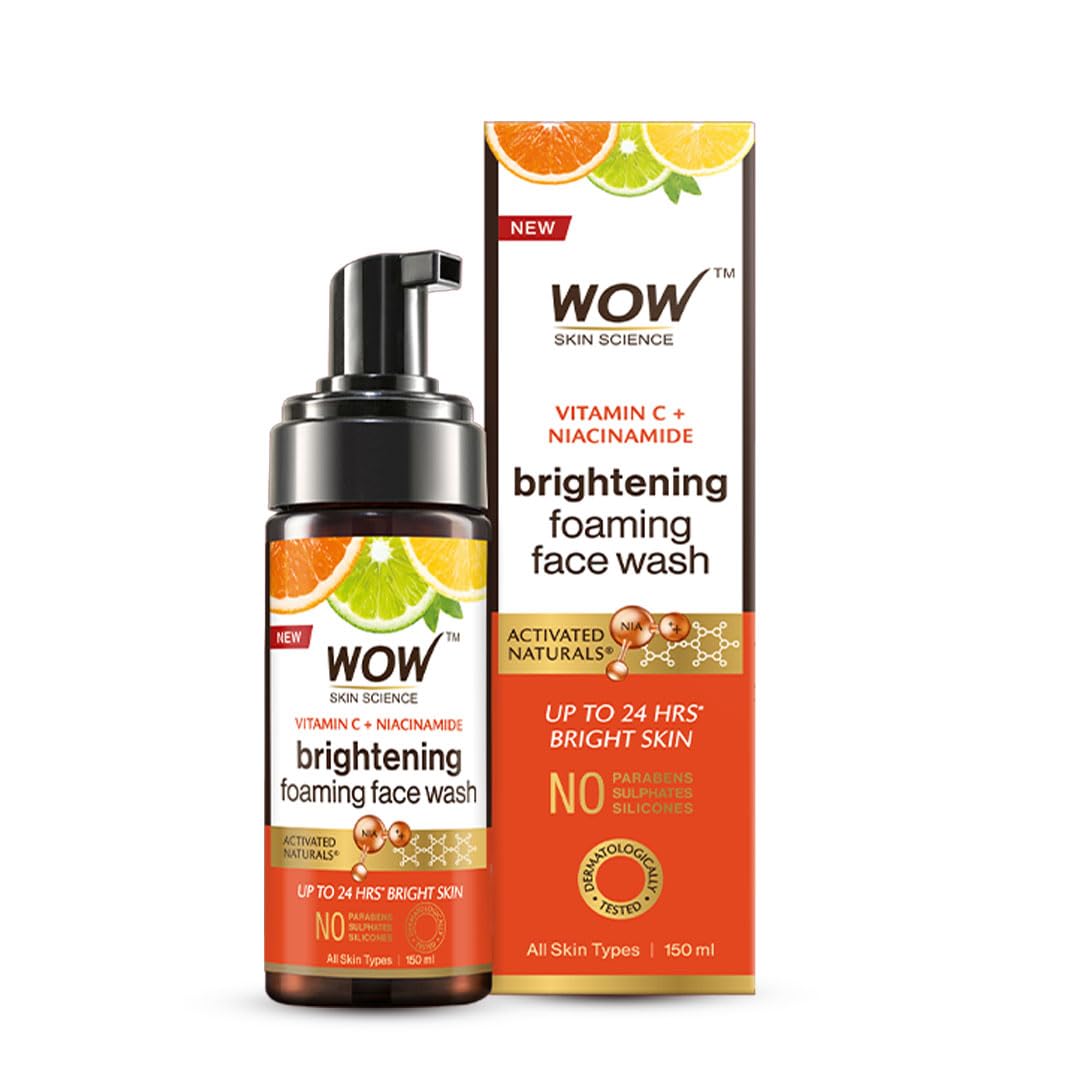 Wow Skin Science Brightening Vitamin C Foaming Face Wash - With Lemon & Orange Essential Oils - For Skin Brightening - No Parabens, Sulphate, Silicones & Color, 100 Ml