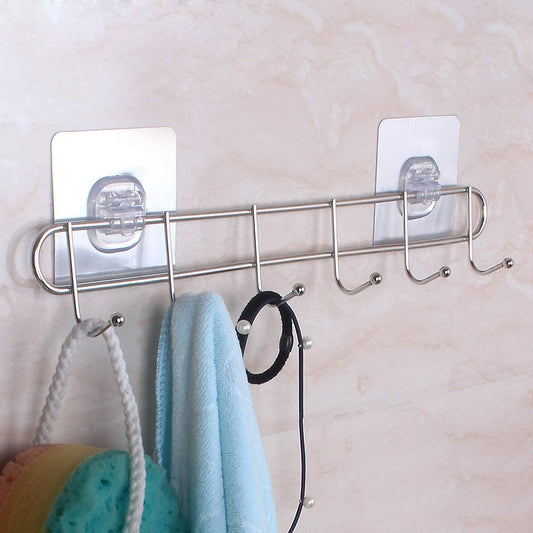 ZURATO Stainless Steel Bathroom Wall Hook 6 Hooks Cloth Hanger Bathroom Wall Door Hook Magic Sticker Self Adhesive for Bathroom Towel Rail Kitchen Hanger Hooks Capacity-5 Kg, Silver