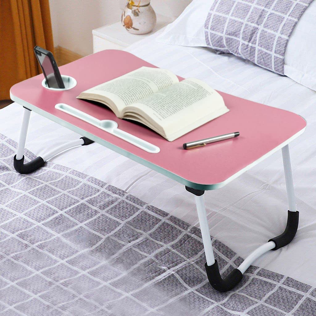 AUNO Homes Table Laptop Study Bed Home Wooden Foldable Students Stand Office Computer Desk Folding Work Tables Laptops Portable (Pink), 40 Centimeters, 60 Centimeters