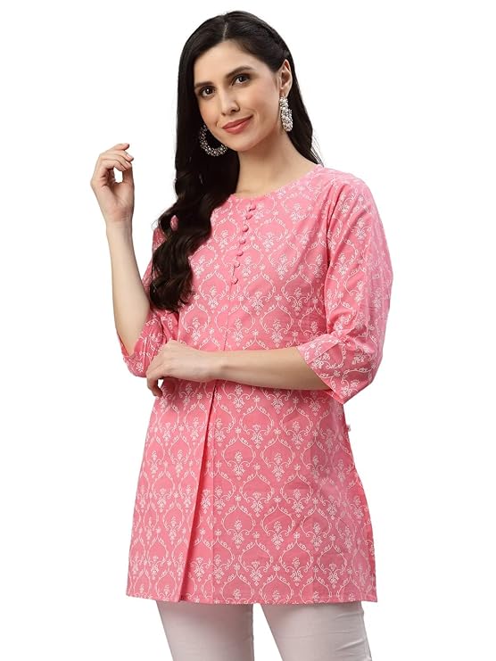 Yash Gallery Women's Cotton Floral Printed Short Kurta for Women