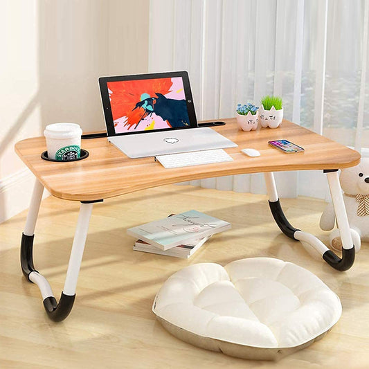 Radiant Wood Smart Multi-Purpose Laptop Table, Dock Stand, Study Table, Bed Table, Foldable, Portable, Ergonomic, Rounded Edges, Non-Slip Legs (Wooden)