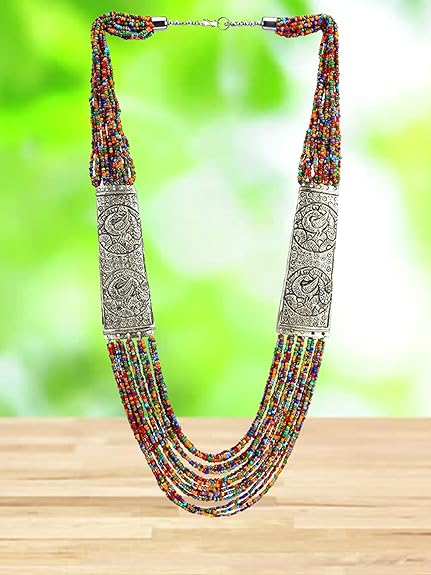 YouBella Fashion Jewellery Antique German Silver Oxidised Plated Tribal Cotton Thread Jewellery Necklace Earring Set for Women & Girls.(Valentine Gift Special).