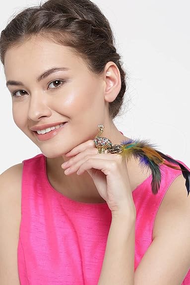 YouBella Designer Peacock Feather Adjustable Ring for Women