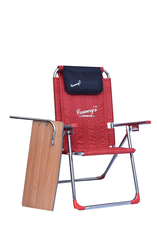 cauvery® Folding Study Chair with Cushion & Adjustable Writing Pad - (RED, for All Age) | Wrought Iron