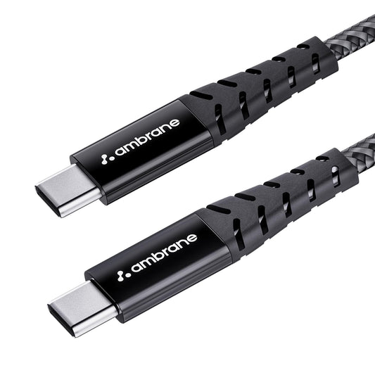 Ambrane Unbreakable 60W Fast Charging 1.5M Braided Type C to Type C Cable for Smartphones, Tablets, Laptops & Other Type C Devices, PD Technology, 480Mbps Data Sync (RCTT15, Black)