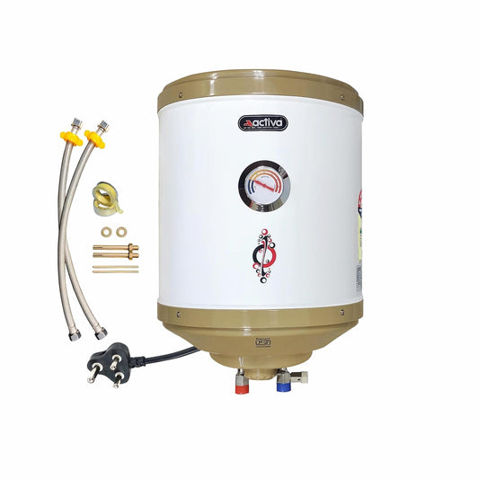 Activa 15 L Storage 2 Kva Special Anti Rust Coating 0.75 mm SS Tank Geyser with Temperature Meter Abs Top Bottom with Free Installation Kit and adjustable outer thermostat 5 Years Warranty,Wall