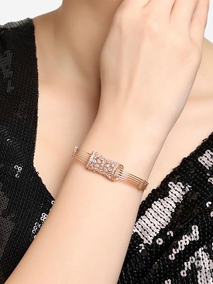 ZAVERI PEARLS Rose Gold Dazzling Cubic Zirconia Embellished Brass Kada Bracelet For Women-ZPFK16914