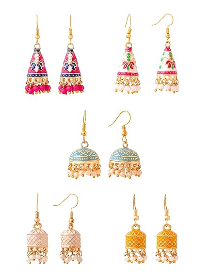 Yellow Chimes Meenakari Jhumka Earrings for Women | Traditional Small Jhumki Earrings Set for Girls | Combo Sets Jhumkas Ethnic Gold Plated Women Earrings | Birthday Gift For Girls