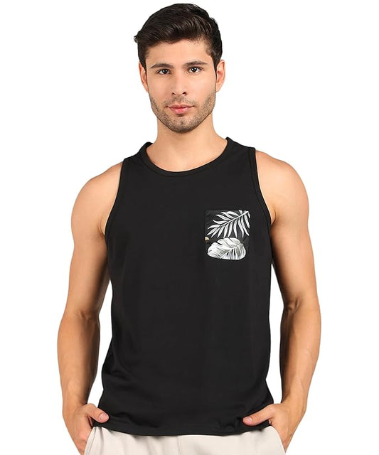 Alan Jones Clothing Men's Solid Cotton Sleeveless Regular Fit T-Shirt